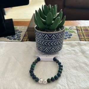 Gorgeous Hand Crafted Chrysocolla and Silver Lava Stretch Bracelet